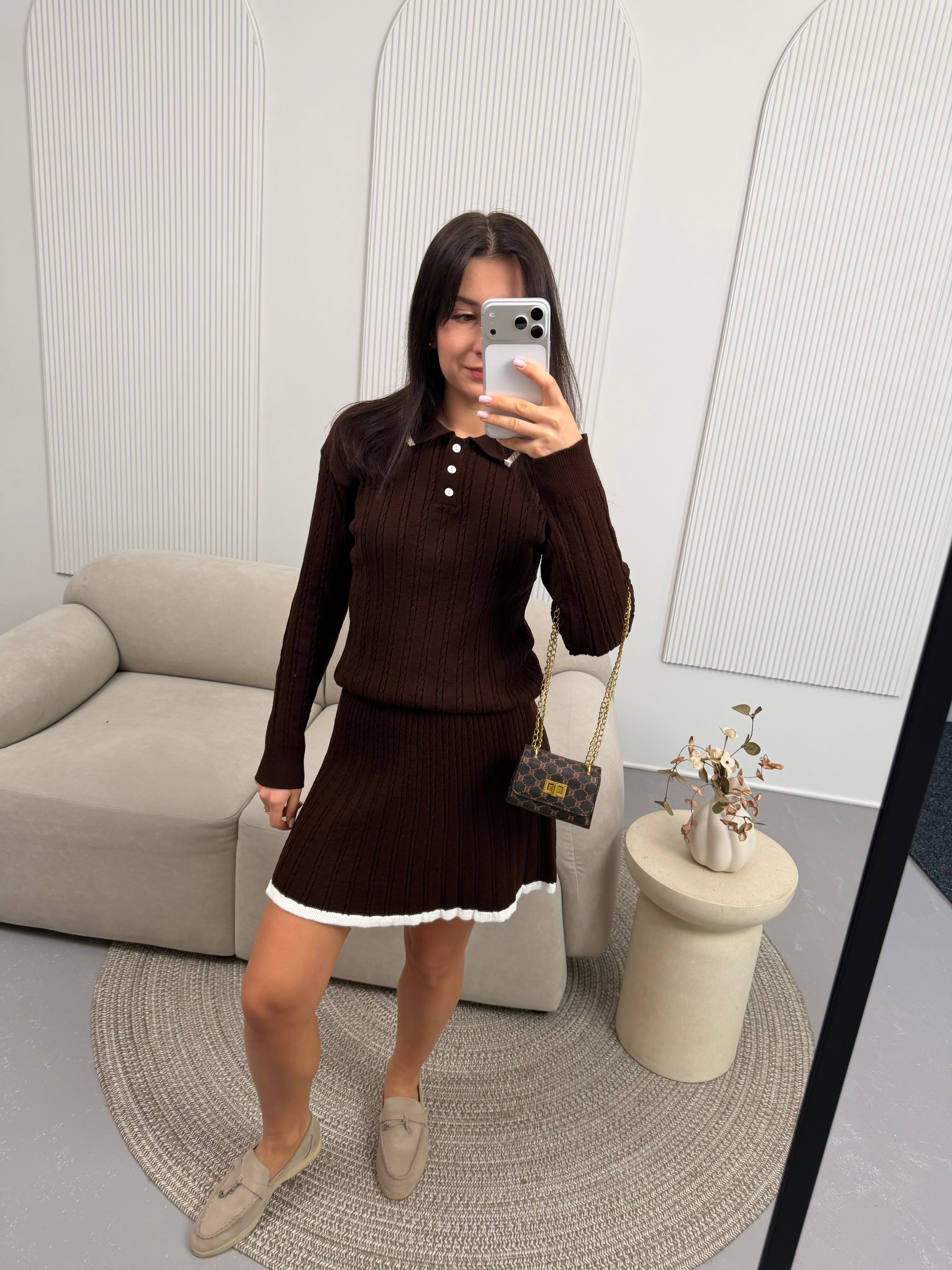 Костюм поло + спідничка шоколад