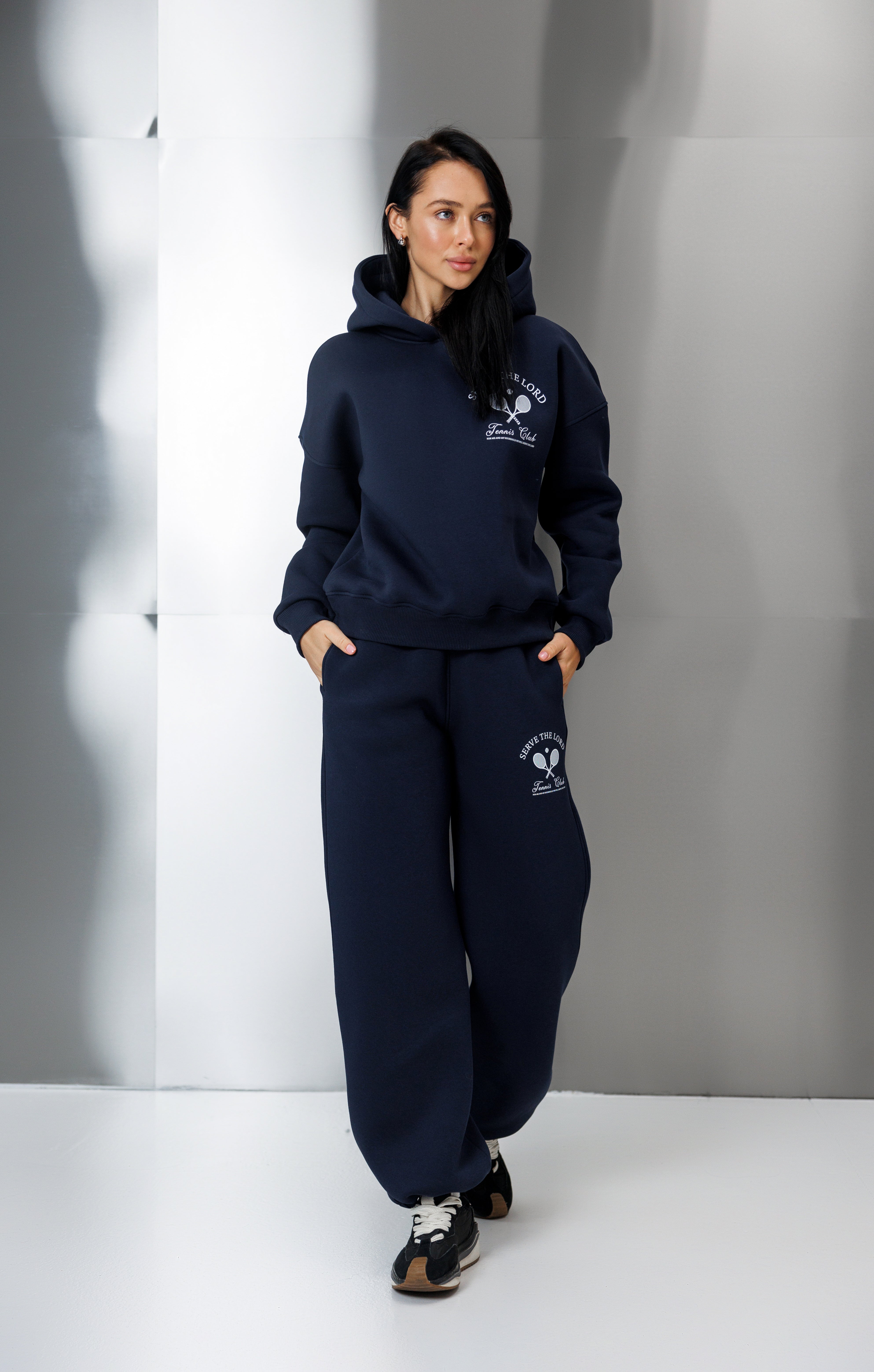 Теплий костюм худі + палаццо/джогери синій