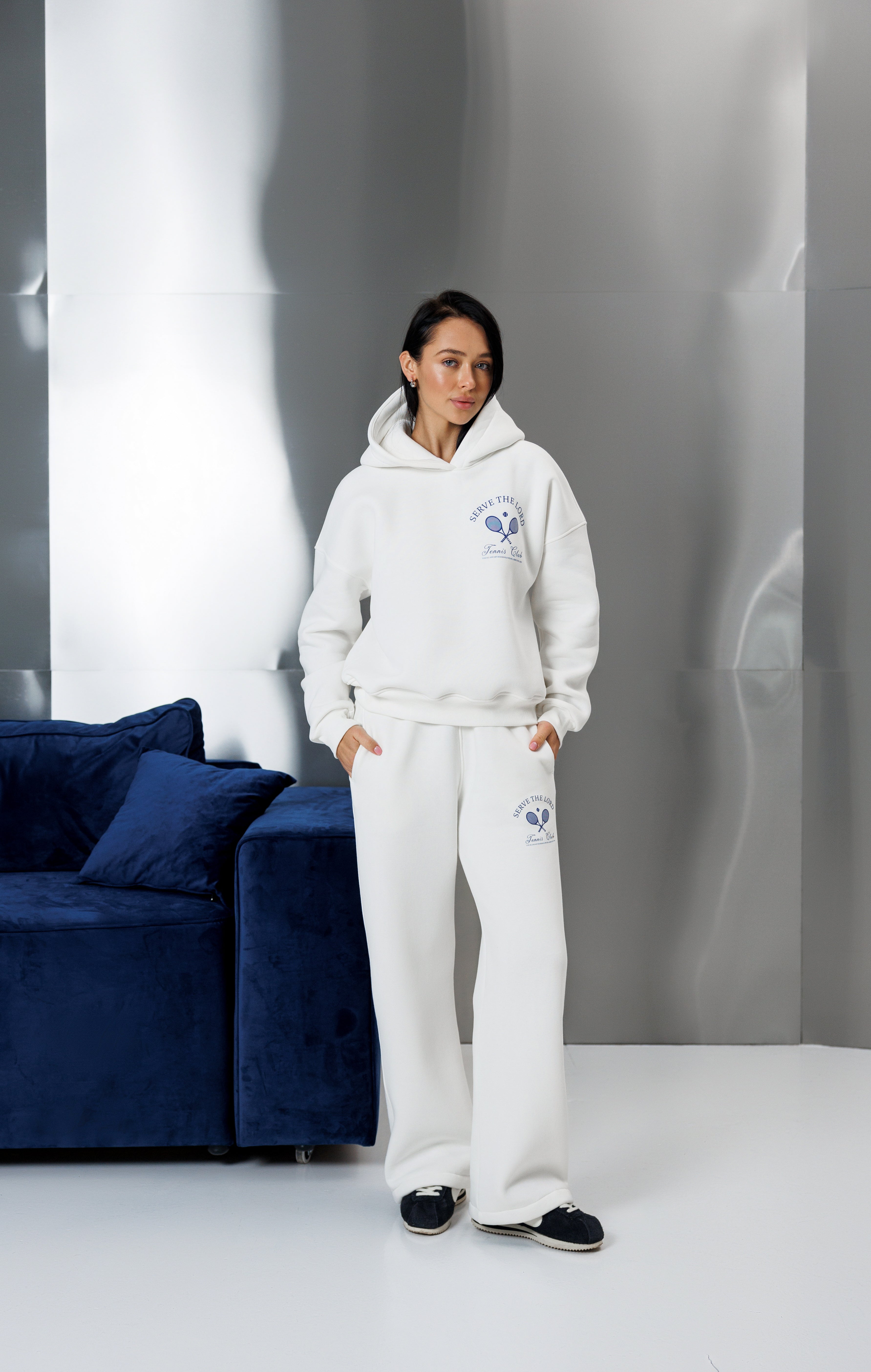 Теплий костюм худі + палаццо/джогери молочний