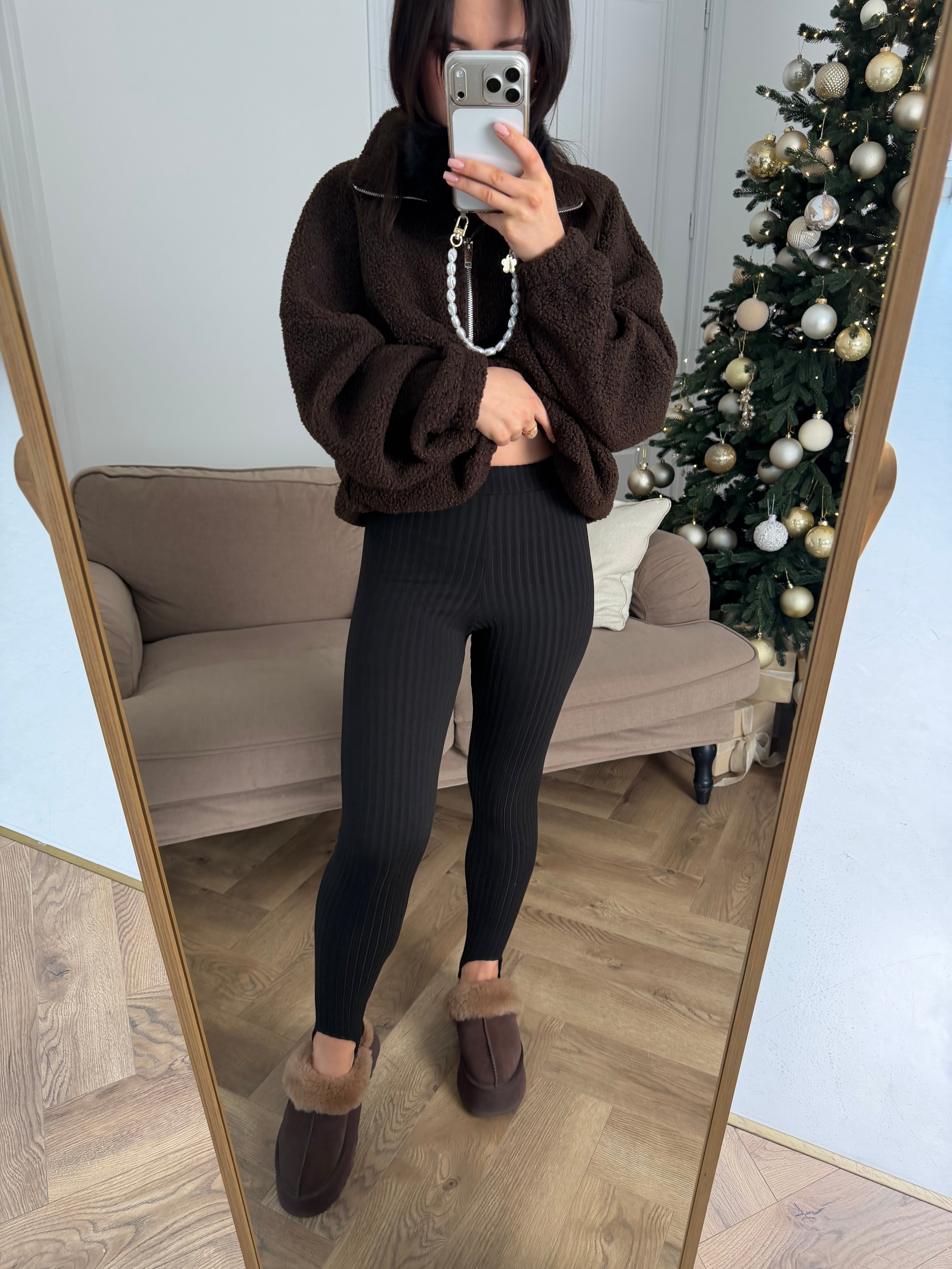 Теплі лосини в рубчик зі штрипкою чорний