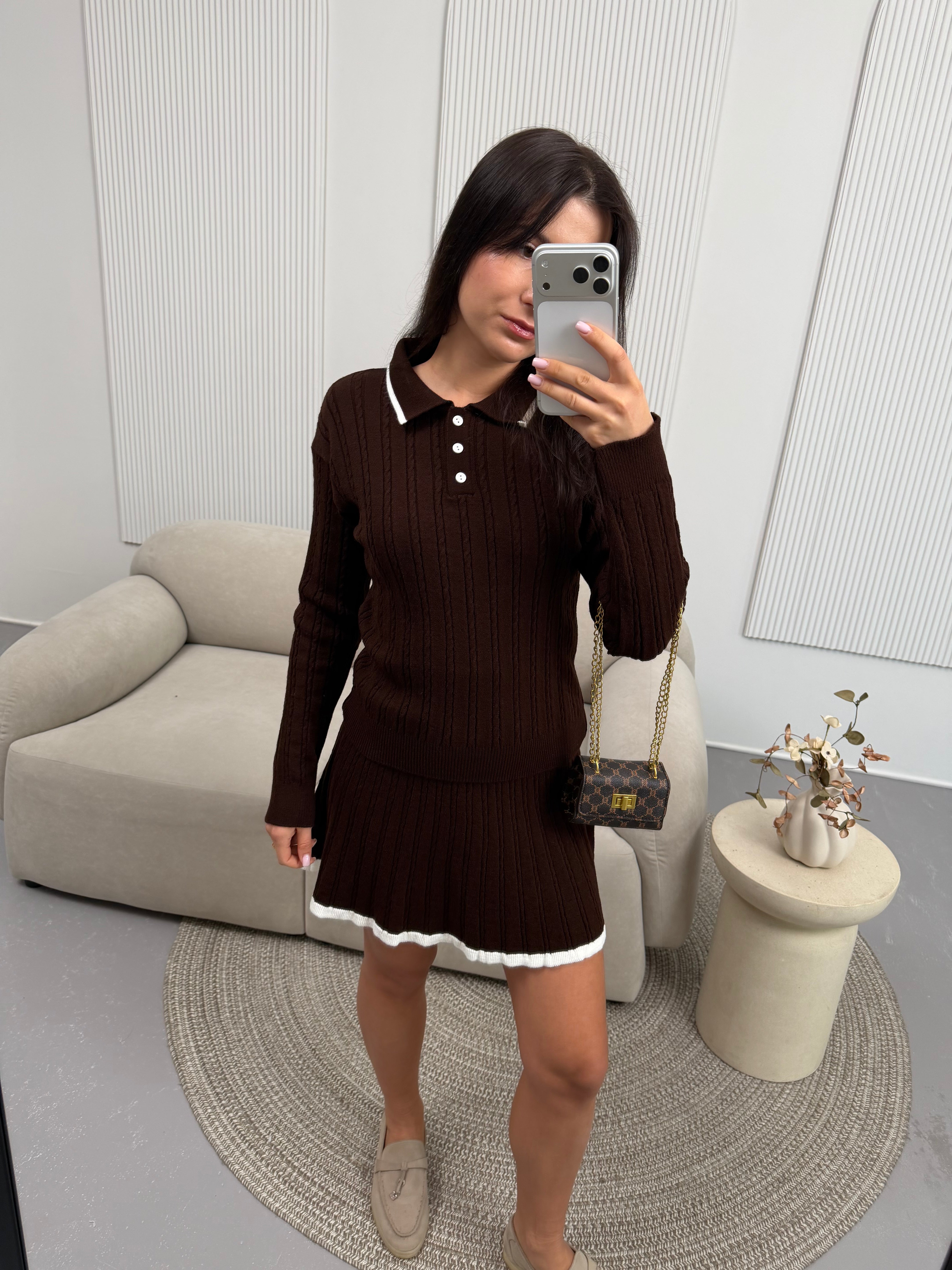 Костюм поло + спідничка шоколад