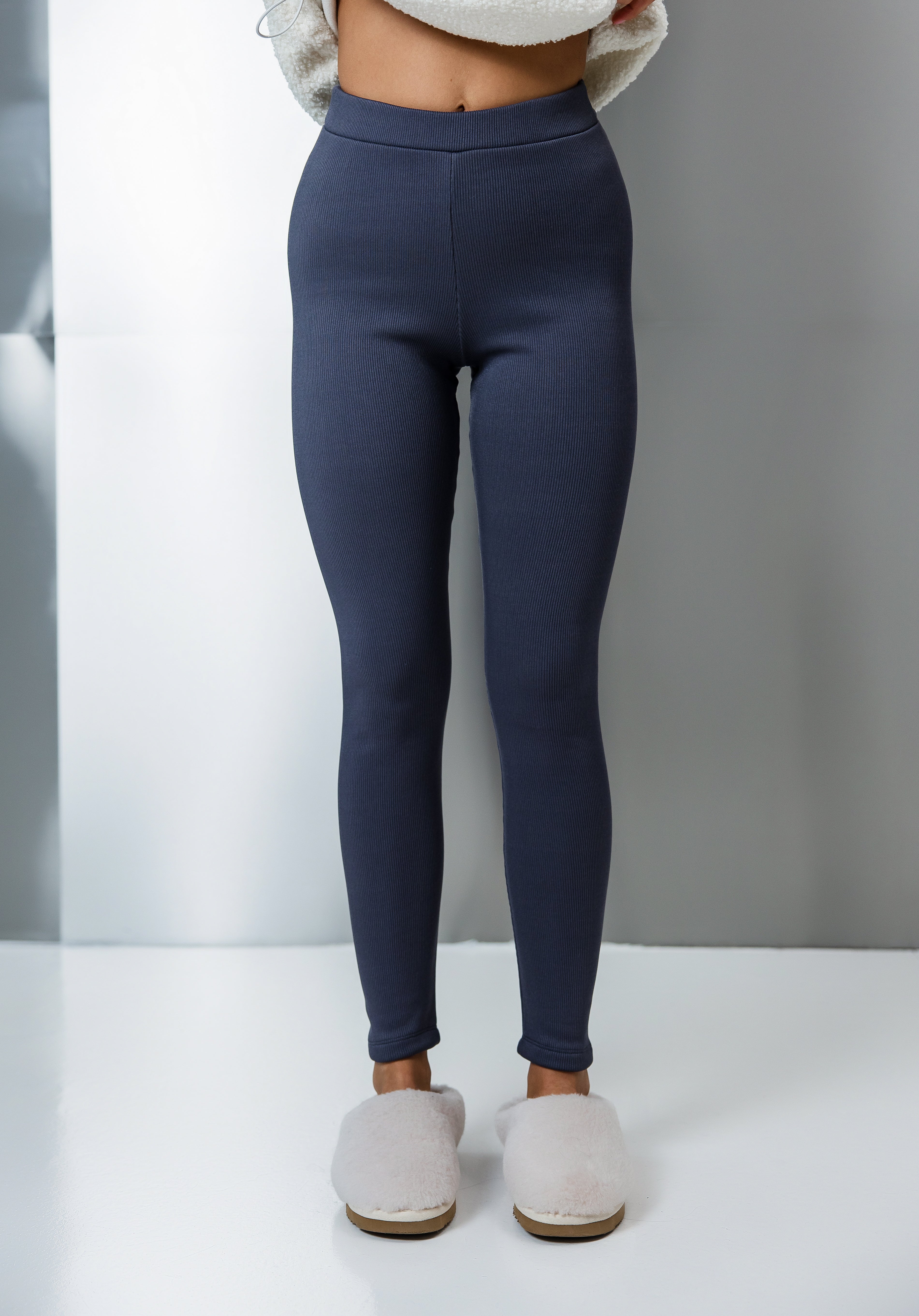 Лосини в рубчик на мікро-хутрі графіт