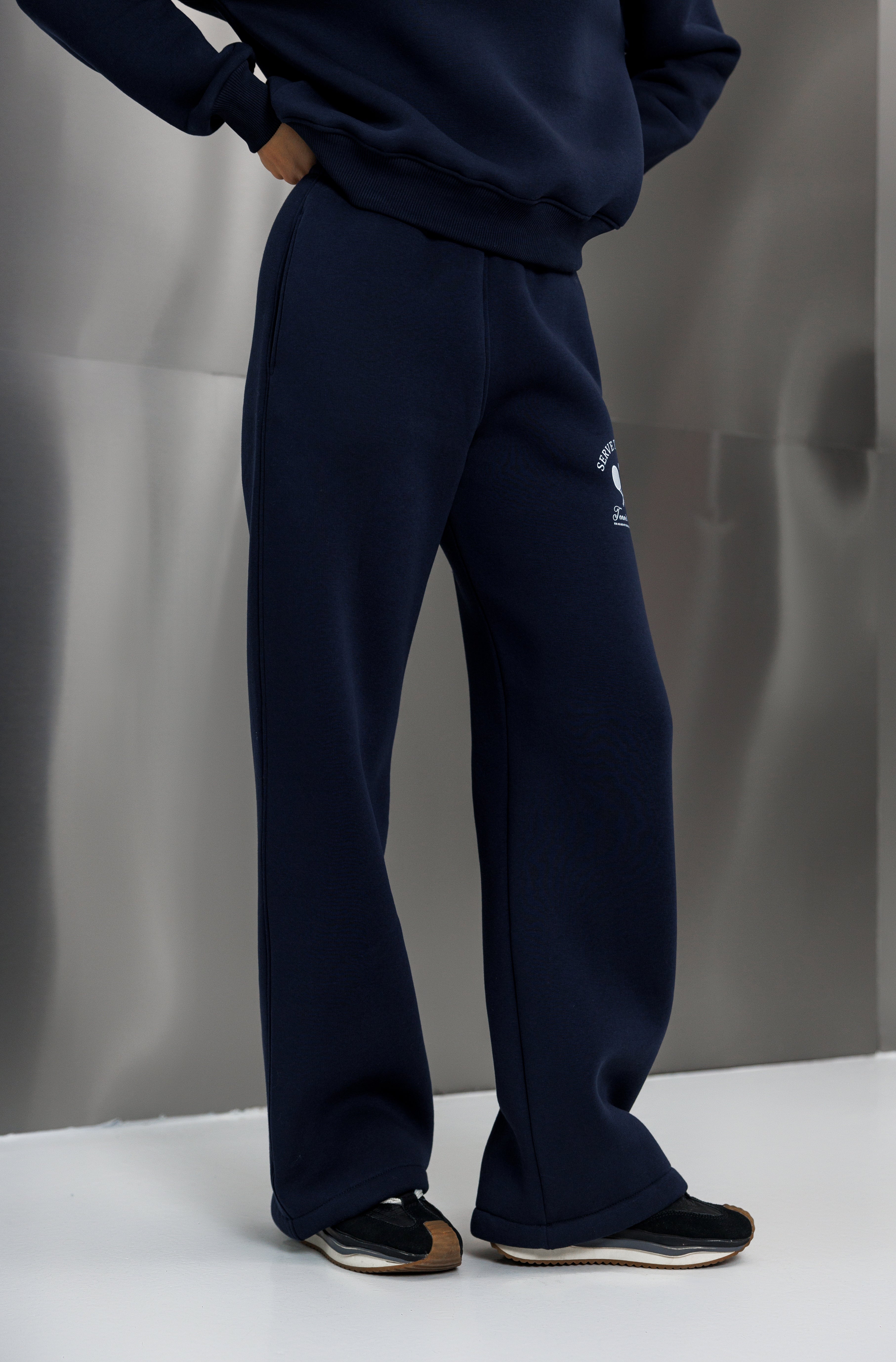 Теплий костюм худі + палаццо/джогери синій