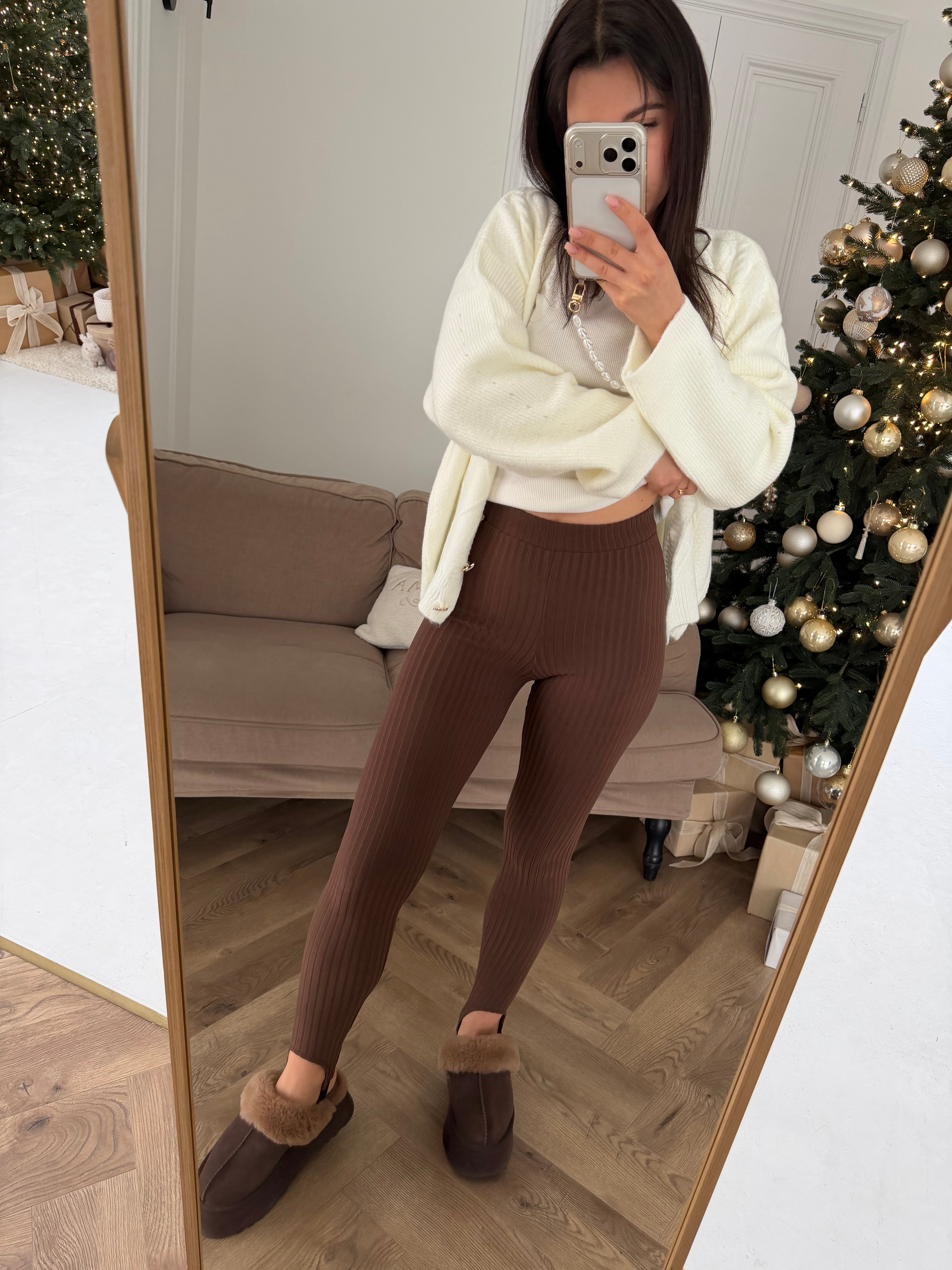 Теплі лосини в рубчик зі штрипкою шоколад