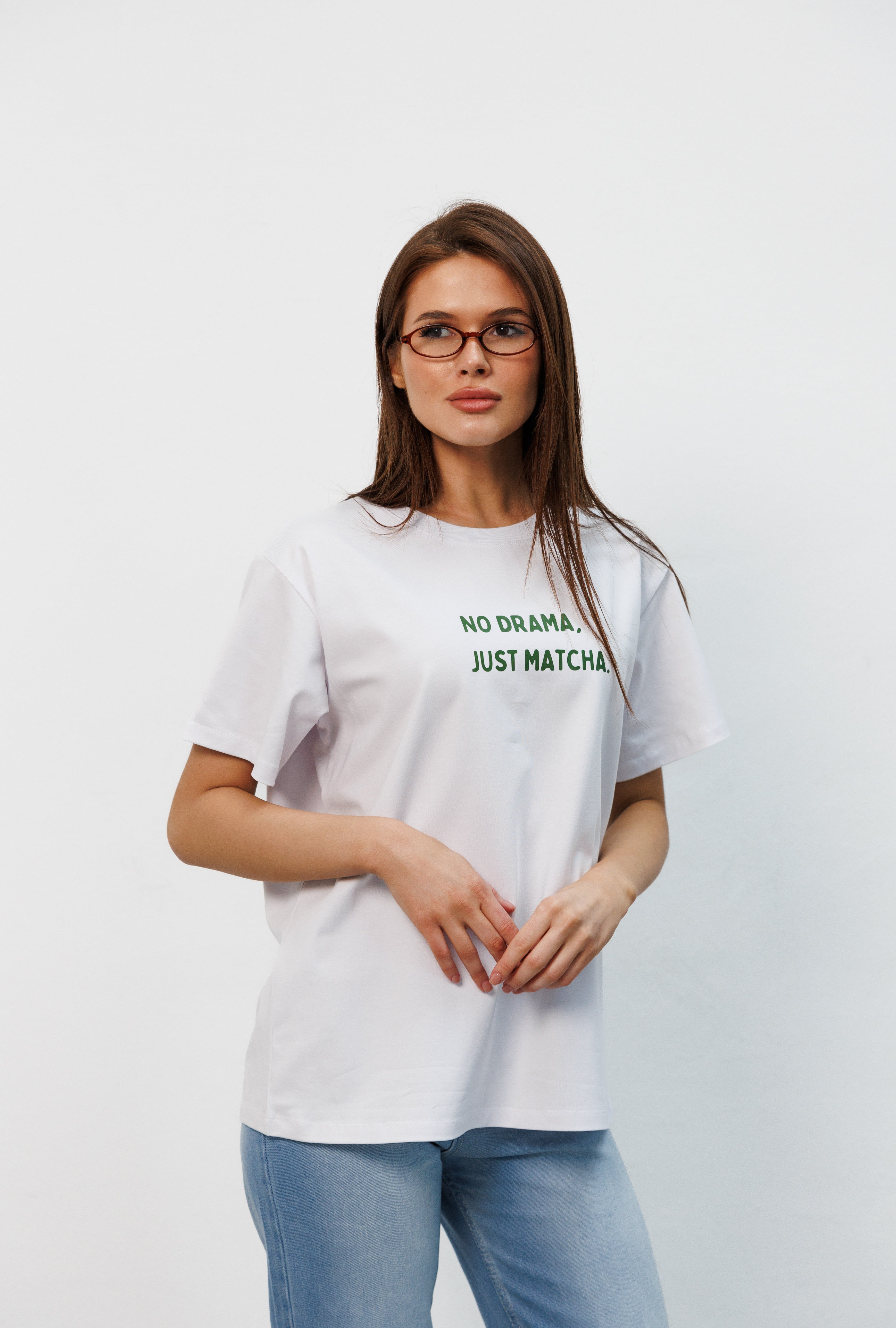 Футболка з принтом no drama, just matcha