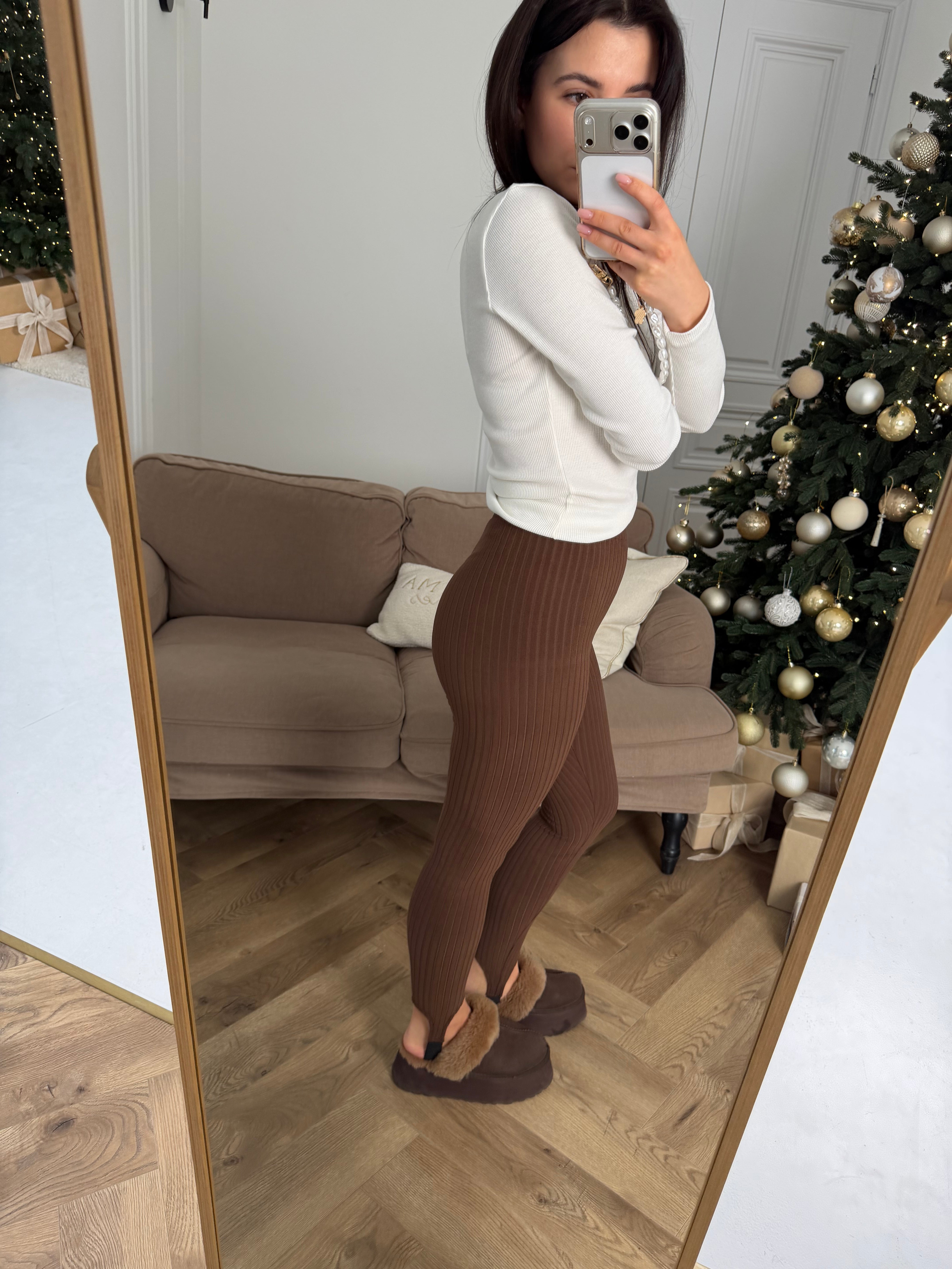 Теплі лосини в рубчик зі штрипкою шоколад