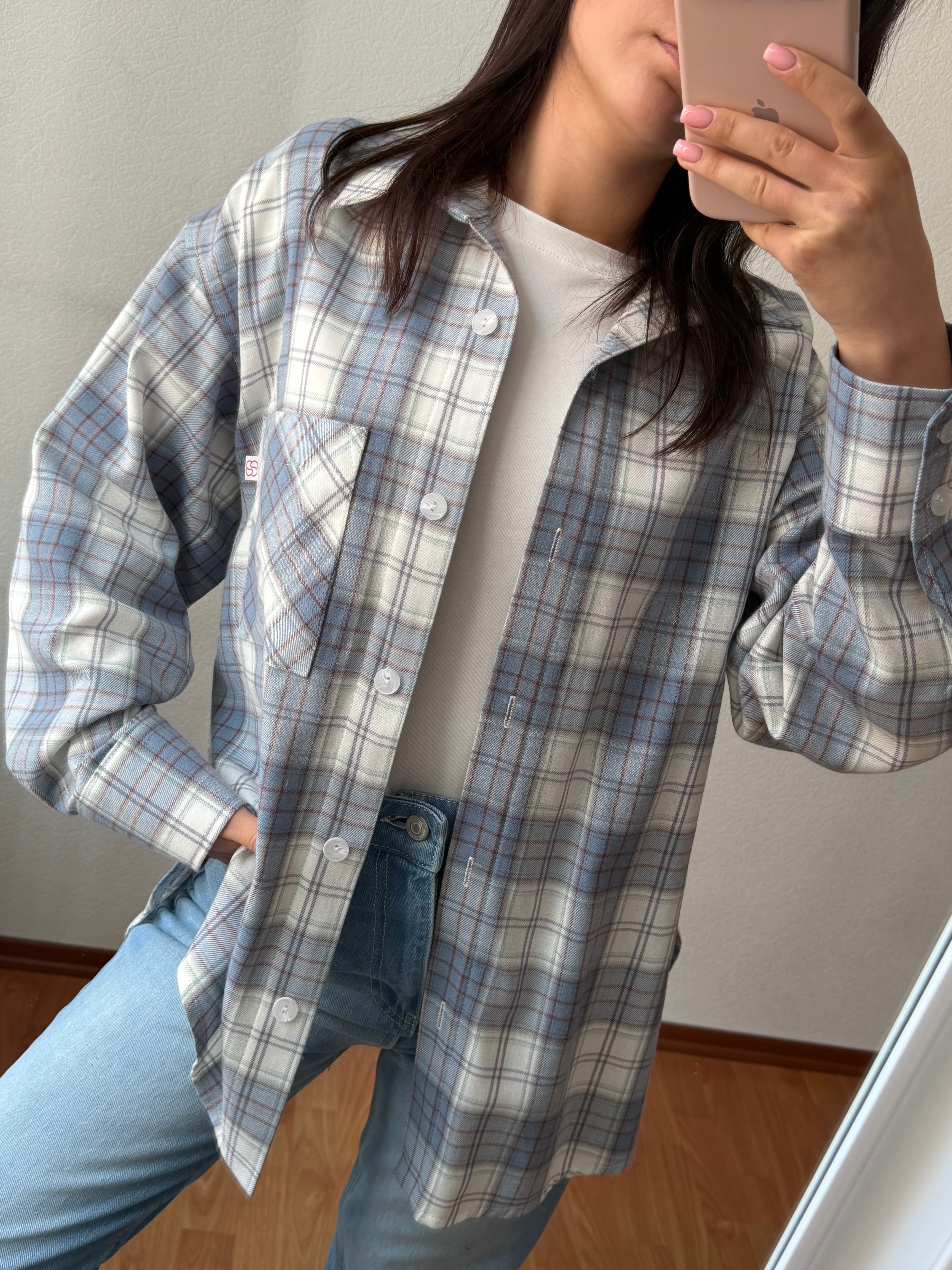 Картата сорочка блакитний+молочний