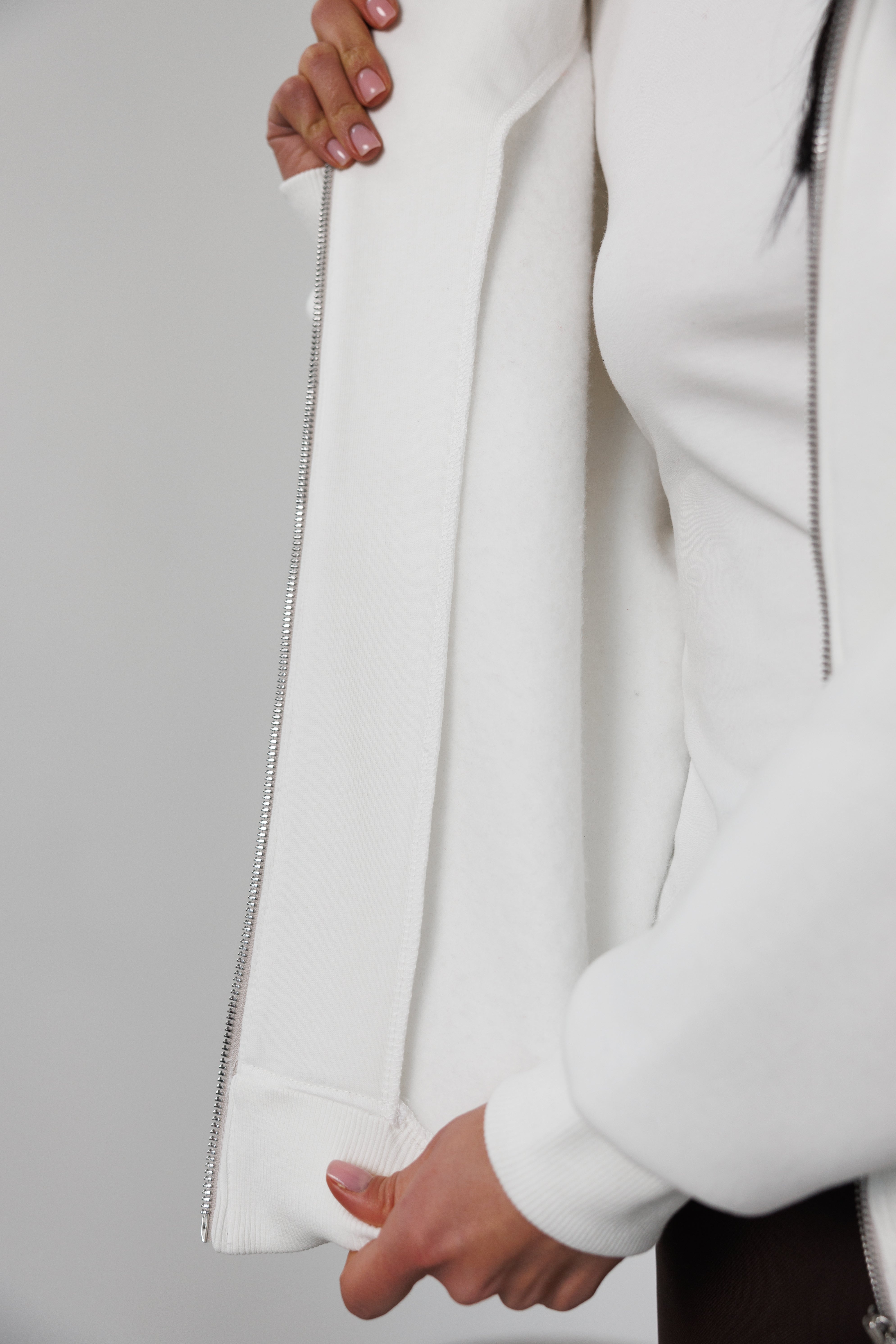 Утеплене zip-худі молочний