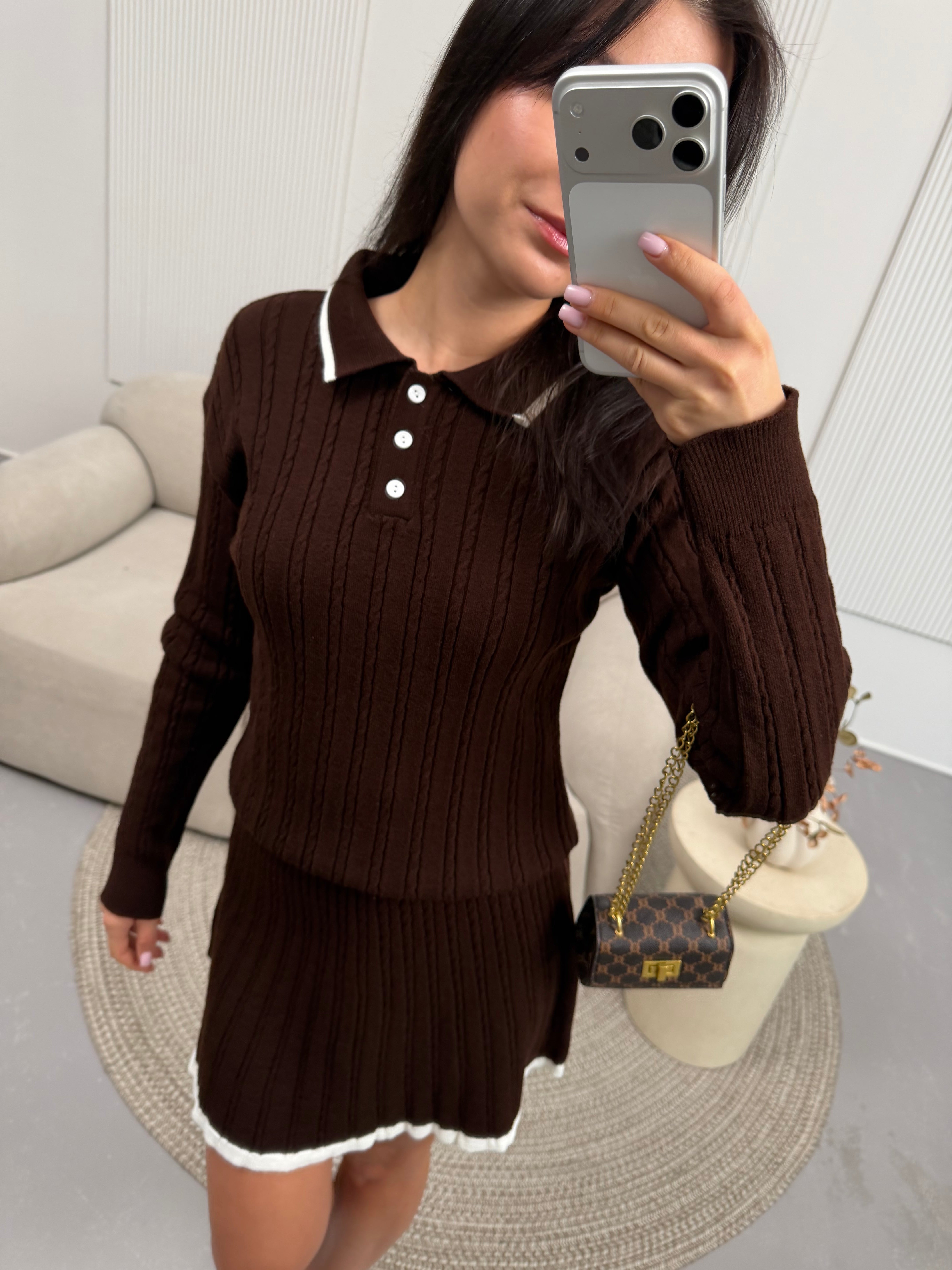 Костюм поло + спідничка шоколад