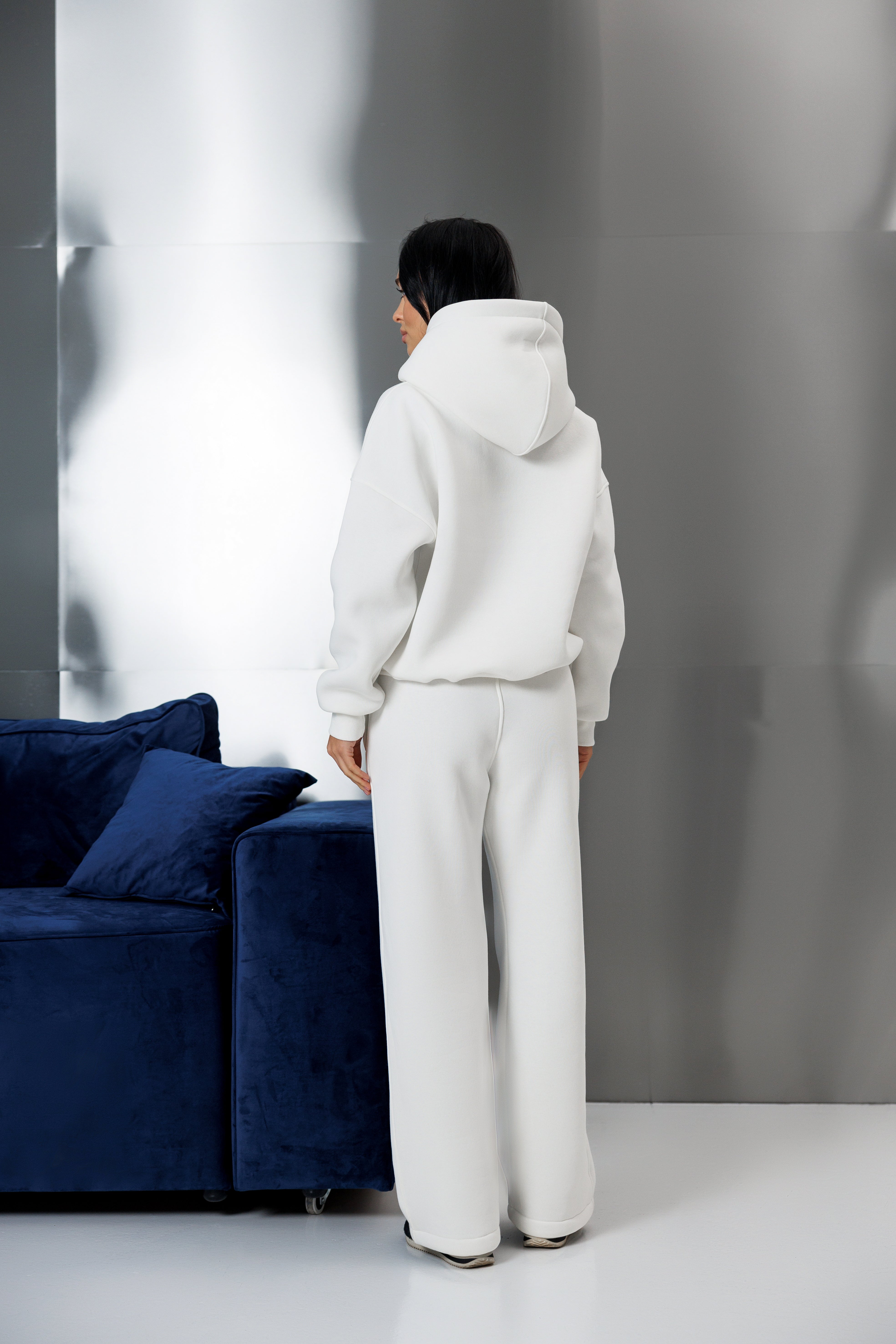 Теплий костюм худі + палаццо/джогери молочний