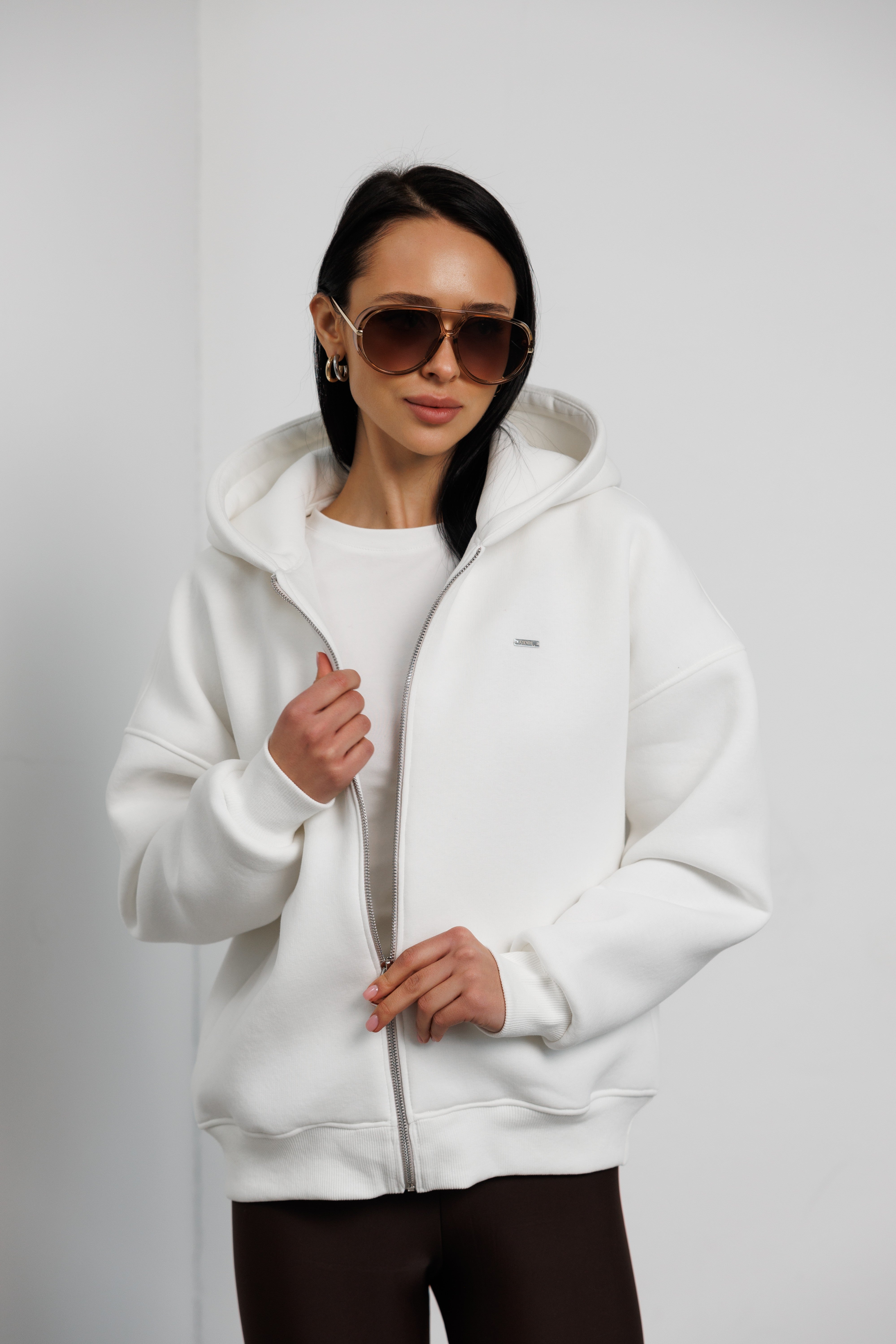 Утеплене zip-худі молочний