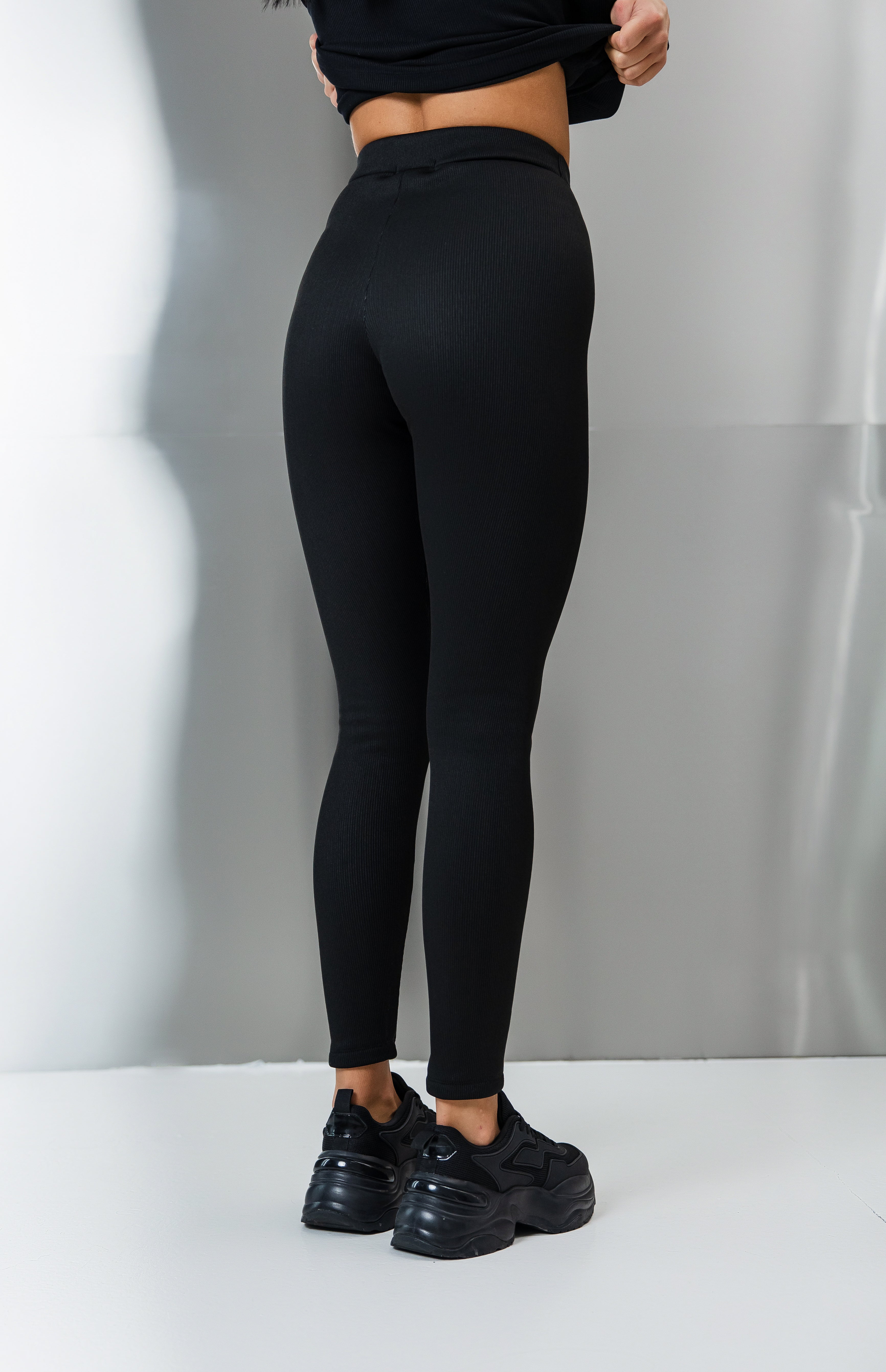 Лосини в рубчик на мікро-хутрі чорний