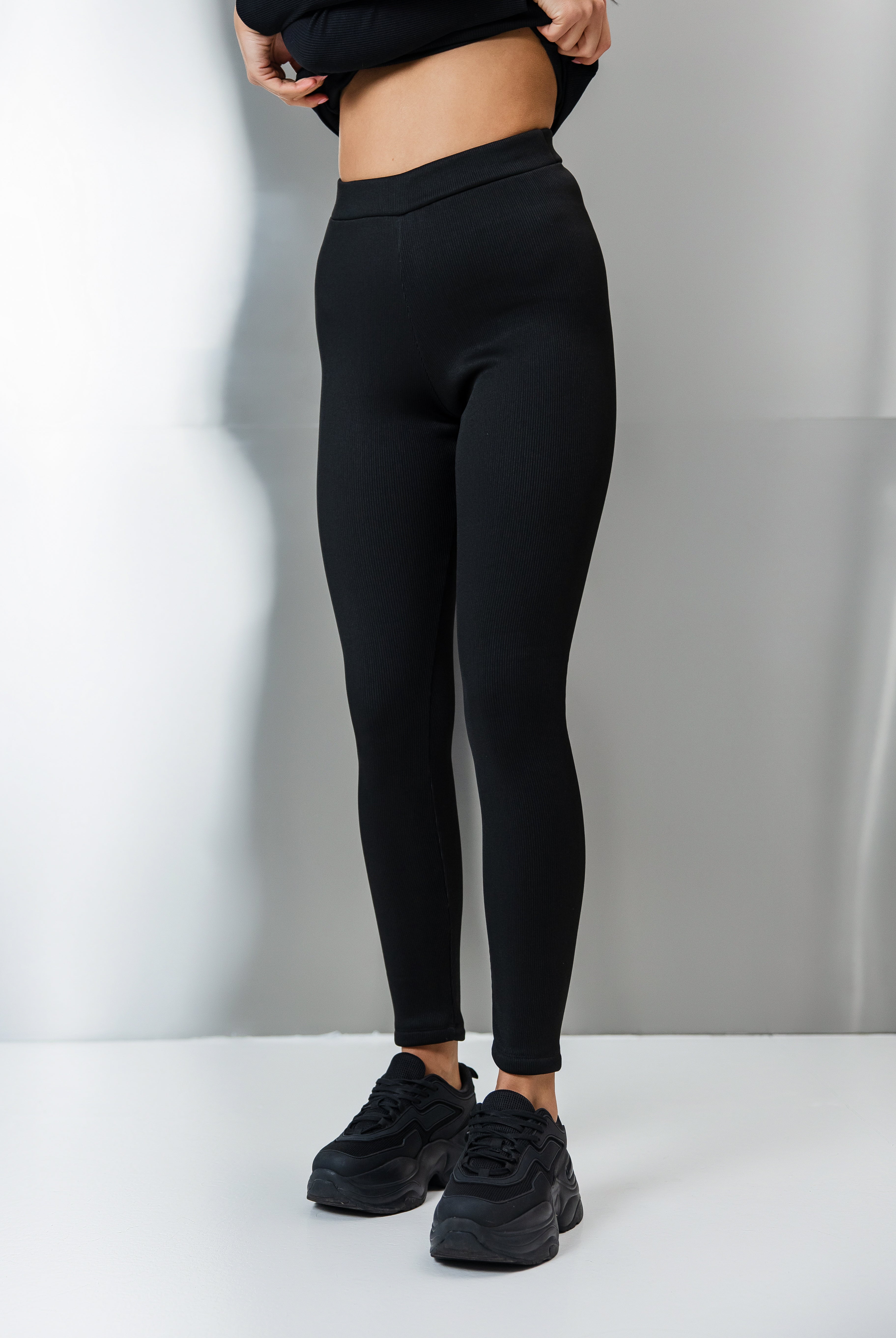 Лосини в рубчик на мікро-хутрі чорний