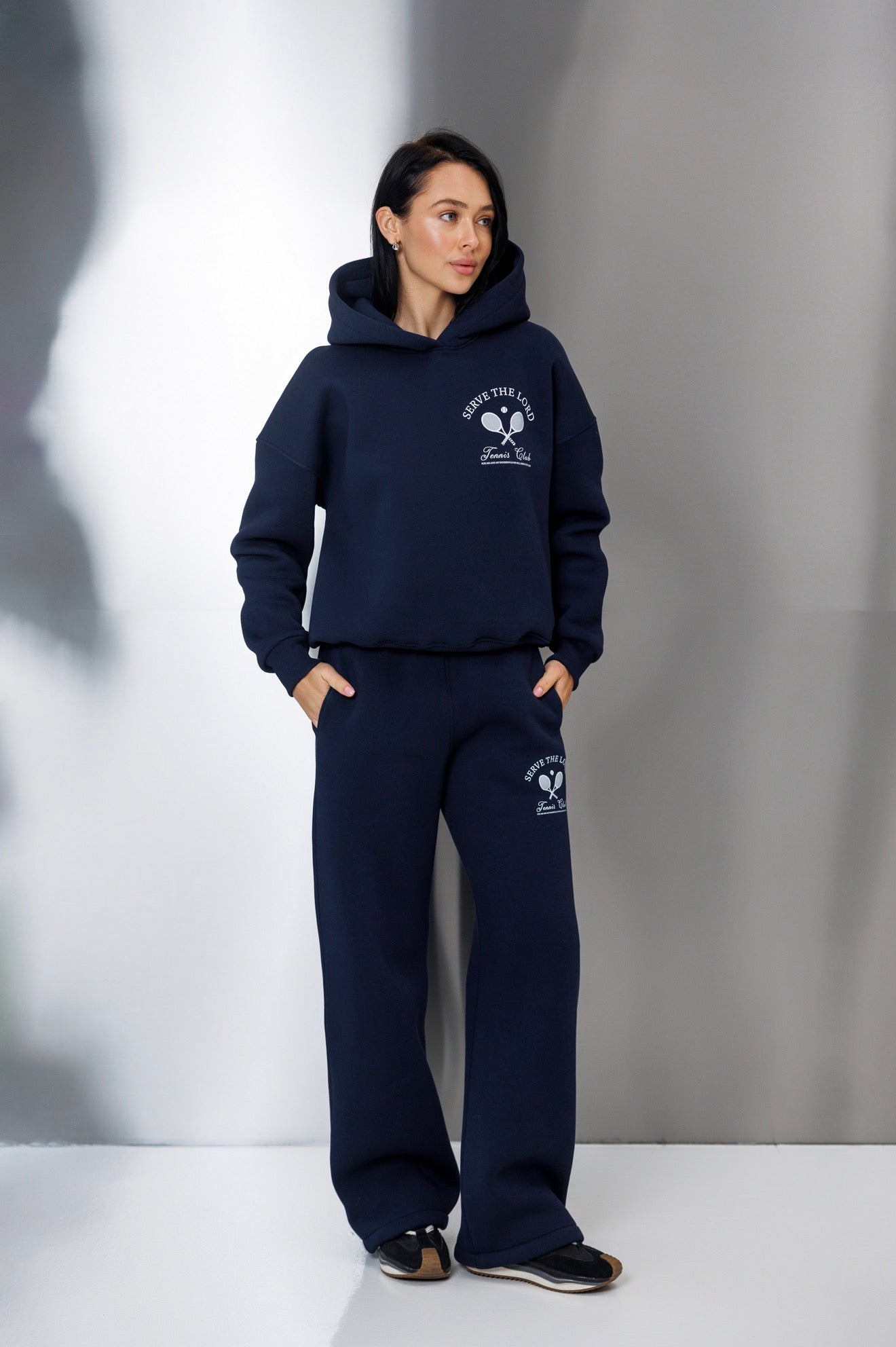 Теплий костюм худі + палаццо/джогери синій