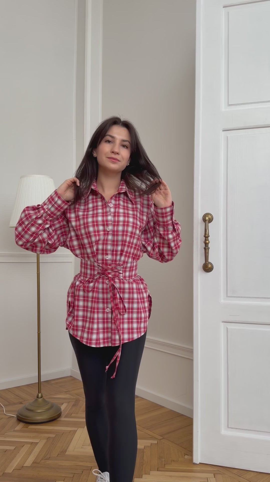 Сорочка з поясом червоний+молочний